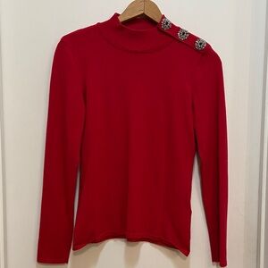 INC International Concepts Scarlet Long Sleeve Top with Embellished Shoulder